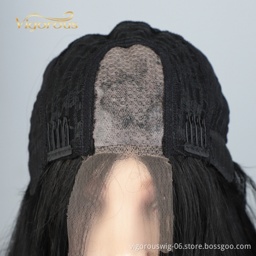 Vigorous New Fashion Cheap For Women Long Black Water Wave Fiber Heat Resistant Afro Curly Synthetic Lace Front Wig